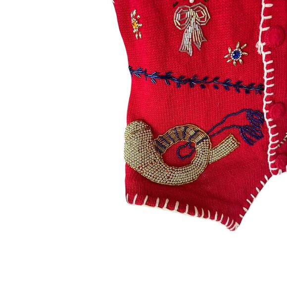 Victoria Jones Women's Beaded + Knit Red Christmas Vest Size Medium - Picture 8 of 12